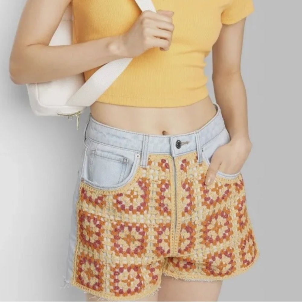 Women’s Highest Rise Embroidered Cutoff Jean Shorts light wash plus size 10